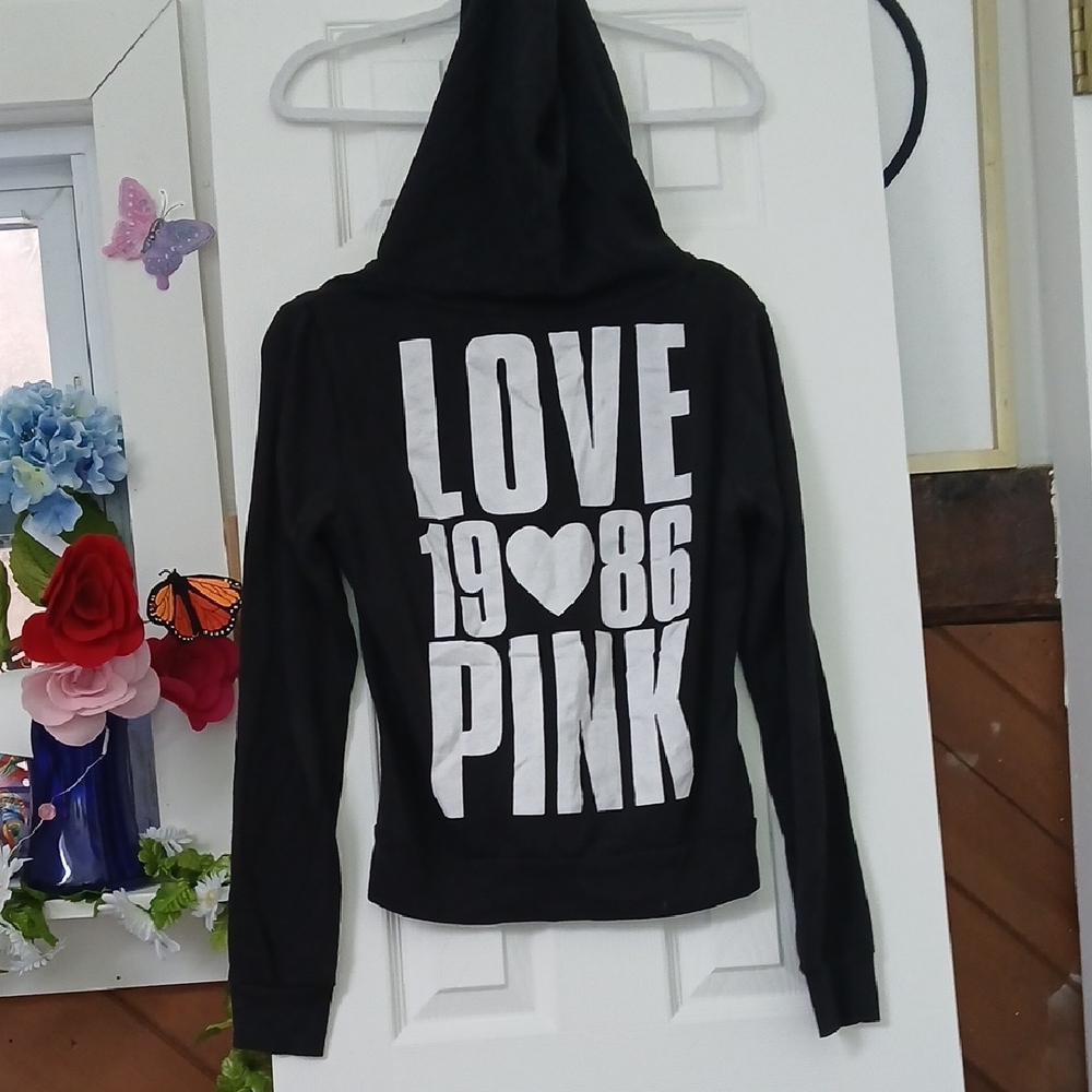 Y2K 2013 Vintage PINK Victoria's Secret LOVE 19🤍86 Black White Hoodie Size S